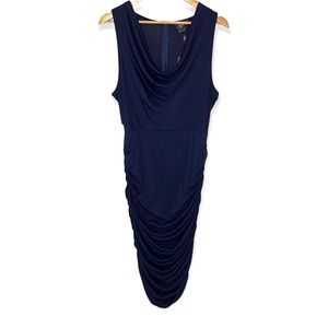 AX Paris Navy Blue Sleeveless Ruffle Scrunched Fitted Dress